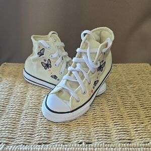 Converse Kids High-Top Canvas Sneakers with Butterfly Embroidery - White